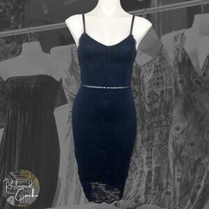 MiaoMiao Navy Lace Overlay Pencil Dress - Size Medium